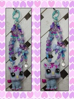 Littlest Pet Shop Rhino Bagcharm, Handmade Beaded Accessories